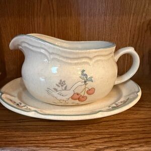 New Vintage ceramic marmalade, goose gravy boat with tray